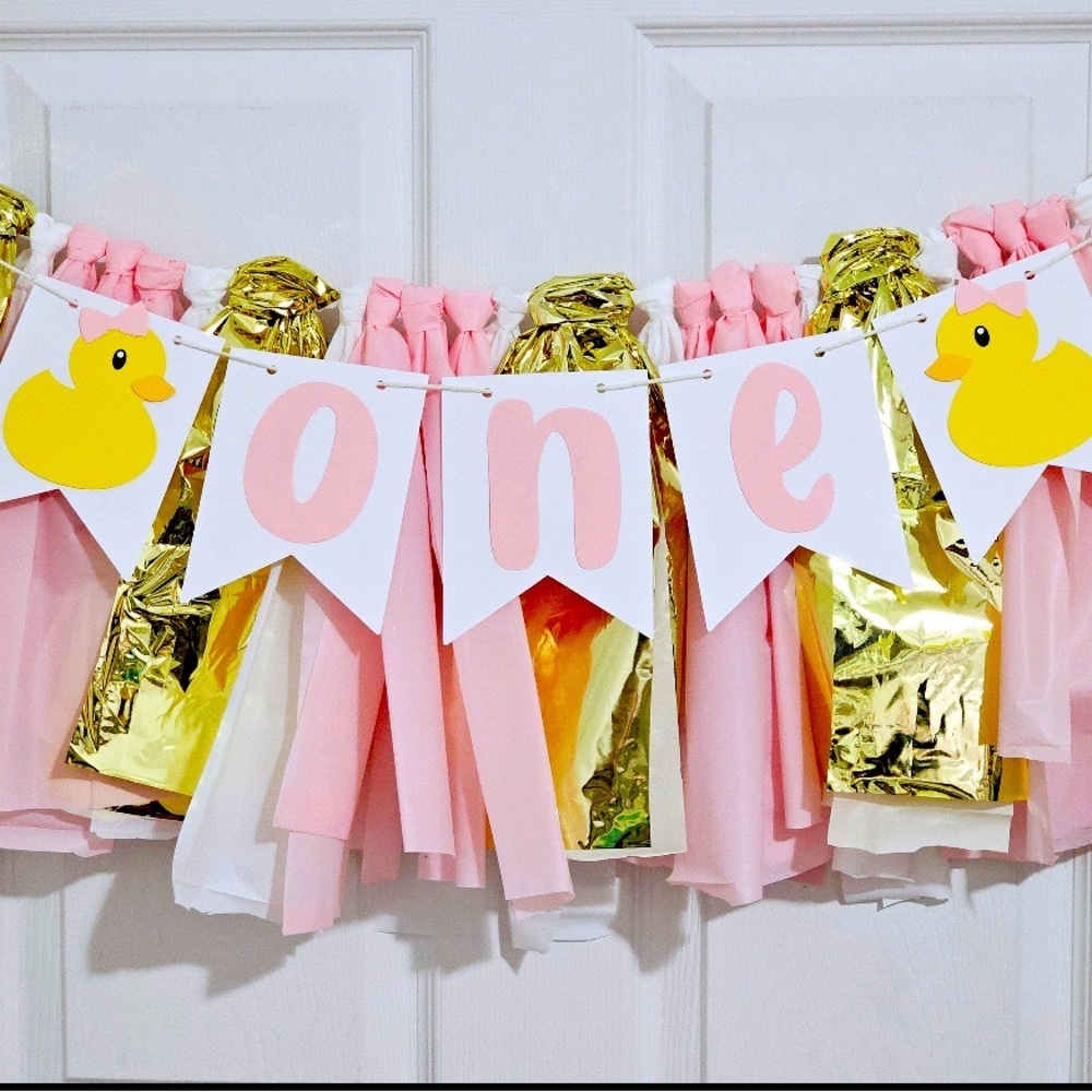 One year old DUCK birthday decor / high chair banner / duck theme